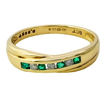 9ct gold Emerald/Diamond half eternity Ring size N